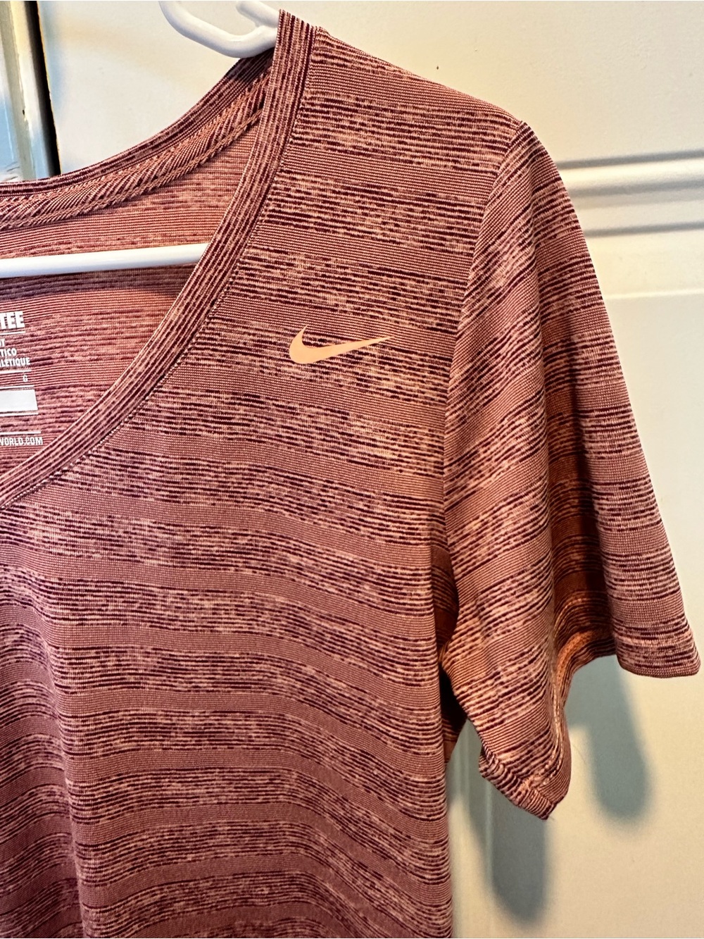 Nike Dri-FIT V-Neck Short Sleeve Top — Mauve Pink - Picture 3 of 9